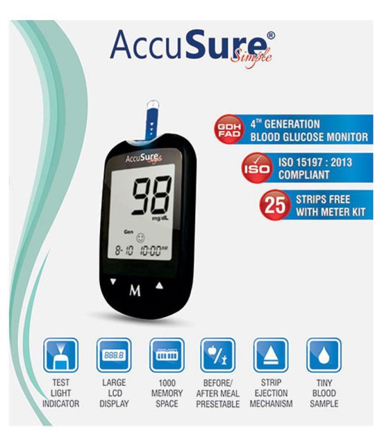 Accusure india SIMPLE METER WITH 25 STRIPS TD: 4183 Expiry March 2024