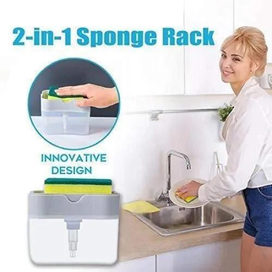 Soap Dispenser - 2 in 1 Soap Dispenser With Free Sponge ( 380 ml, Multicolor )