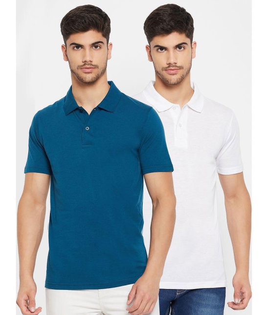 UNIBERRY - Teal Blue Cotton Blend Regular Fit Mens Polo T Shirt ( Pack of 2 ) - None