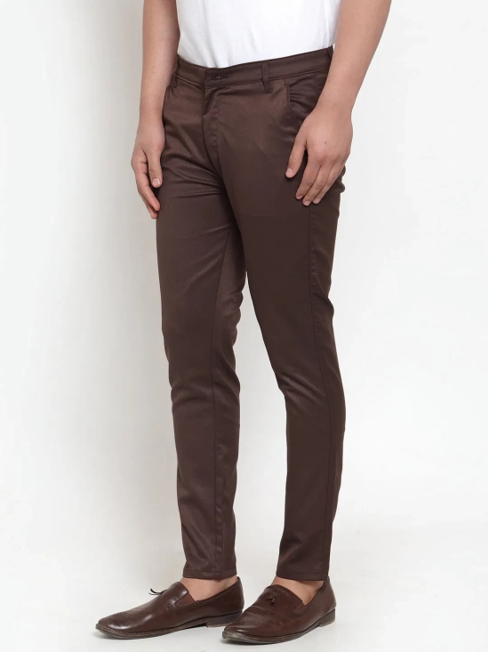 Indian Needle Men's Brown Solid Formal Trousers-32 / Brown