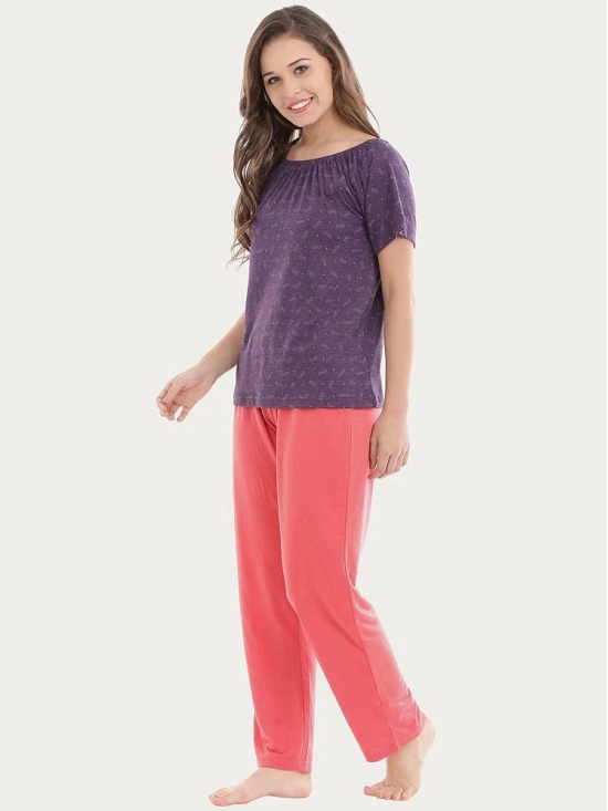 Clovia Poly Cotton Pajamas - Purple - L