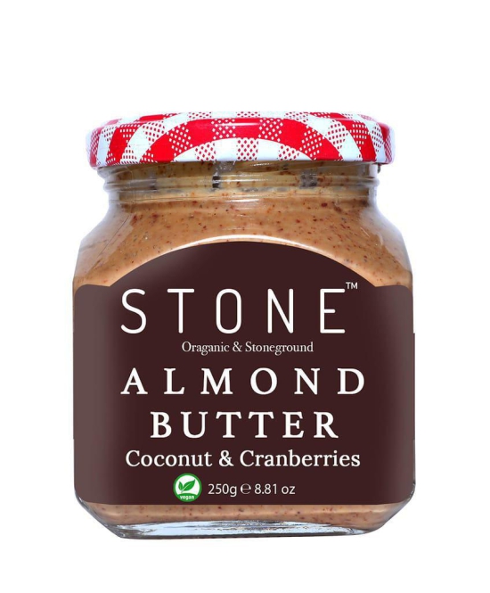 Stone Gourmet Keto Vegan Organic All Natural Almond Butter(Badam) with Coconut & Cranberries (Stone Ground)-250 gm