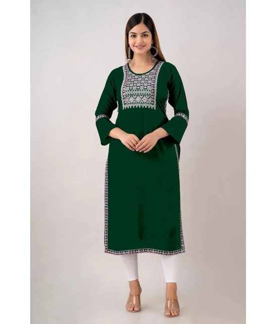 Kapadia - Green Rayon Womens Straight Kurti ( Pack of 1 ) - None