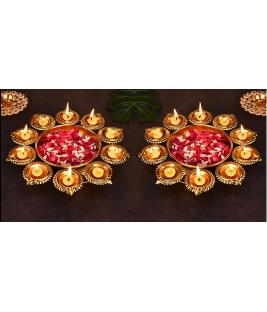 METAL MESTERY Gold Floor Iron Tea Light Holder - Pack of 2