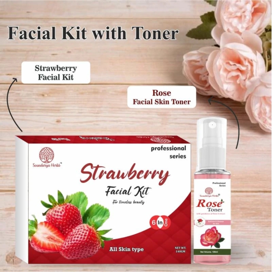 Soundarya Herbs Facial Kit (140gm) with Free 100ml Rose Toner | Achieve a Radiant Glow - Strawberry Facial kit