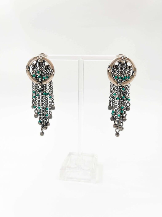 Jharna oxidised silver earring with chain details