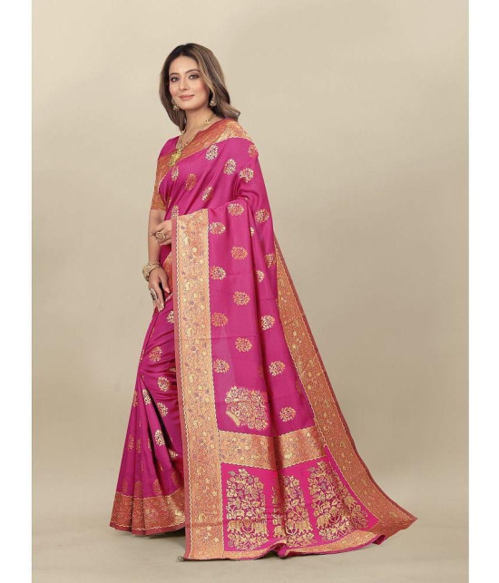 Gazal Fashions - Pink Banarasi Silk Saree With Blouse Piece ( Pack of 1 ) - Pink