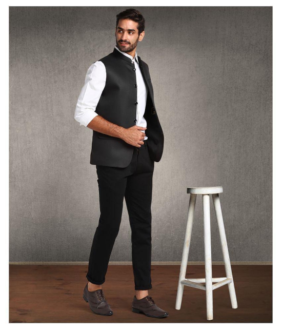 Hangup Black Cotton Blend Nehru Jacket Single Pack - None