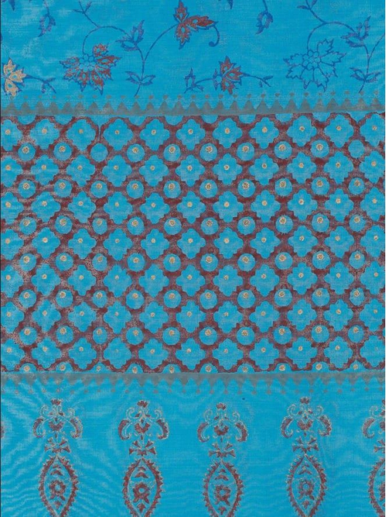 Fuchsia Designs Blue cotton silk block print stole