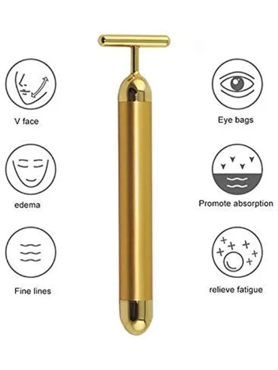 2 in1 Energy Beauty Bar Electric Vibration Facial Massage V shape Roller Waterproof Face Skin Care T-Shaped Anti Wrinkle Massager for Forehead Cheek Neck Clavicle Arm (Gold Colour)