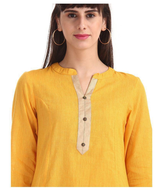 Karigari - Yellow Cotton Women's Flared Kurti ( Pack of 1 ) - XL