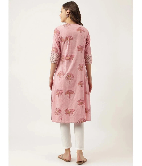 Divena - Pink Cotton Womens Front Slit Kurti ( Pack of 1 ) - None