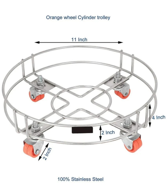 Home Lane Silver Stainless Steel Cylinder Trolley ( Pack of 1 ) - Silver