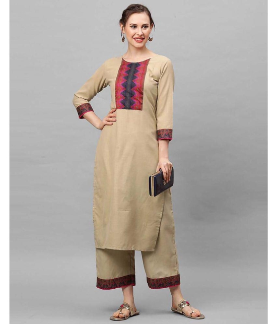 Estela - Beige Straight Cotton Women''s Stitched Salwar Suit ( Pack of 1 ) - None