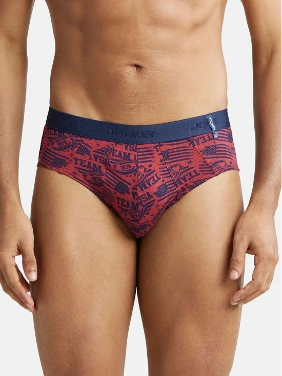 Jockey US52 Men Super Combed Cotton Printed Brief - Brick Red - None