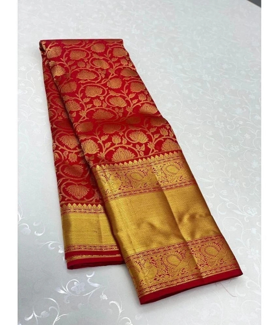 Om Shantam Sarees Art Silk Woven Saree With Blouse Piece - Red ( Pack of 1 ) - Red