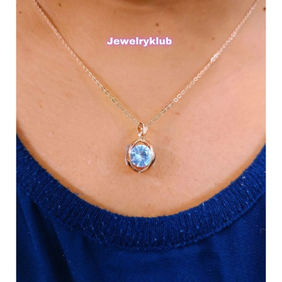 Jewelryklub AD Cubic Zirconia Pendant Necklace Chain For Women Girls Anti Tarnish Stainless Steel Rose Gold Design 1