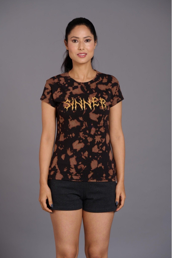 Sinner Printed Black & Brown T-Shirt for Women