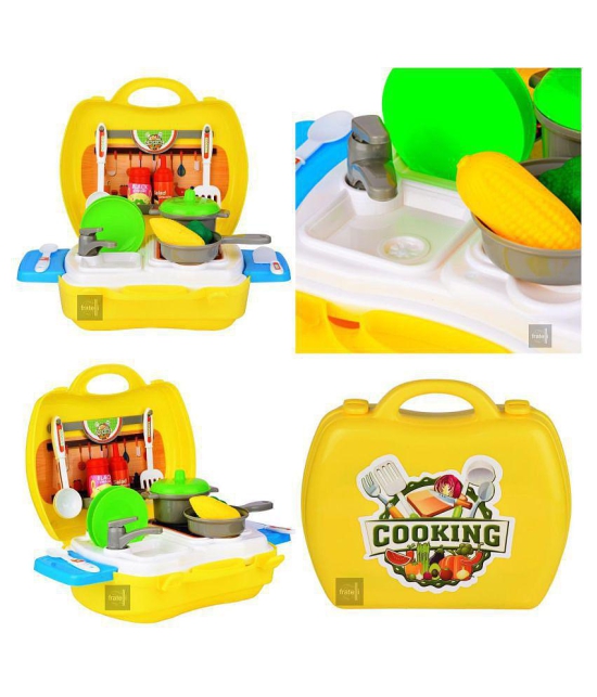 Fratelli Play Food-Cute Little Chef Bring Along Kitchen Cooking Suitcase Set (26 Pieces) - Multicolor - Made in India - Yellow