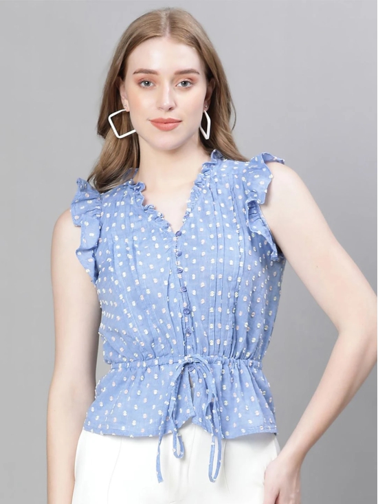 Oxolloxo Self Design Ruffles Cinched Waist Organic Cotton Top