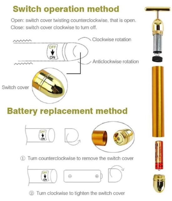 DHSMART 24K Golden Beauty Facial Massager 24K Golden Facial Massager Beauty Bar T Shape Anti-Aging massager