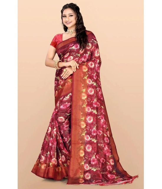 LEELAVATI - Red Cotton Blend Saree With Blouse Piece ( Pack of 1 ) - Red