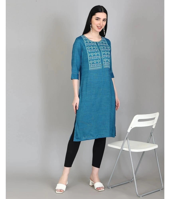 Alena Rayon Embroidered Straight Womens Kurti - Blue ( Pack of 1 ) - None