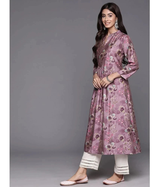 Varanga Silk Printed A-Line Womens Kurti - Purple ( Pack of 1 ) - None