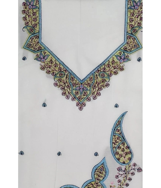 KASHMIRI Unstitched Cotton Embroidered Dress Material - White ( Pack of 1 ) - White