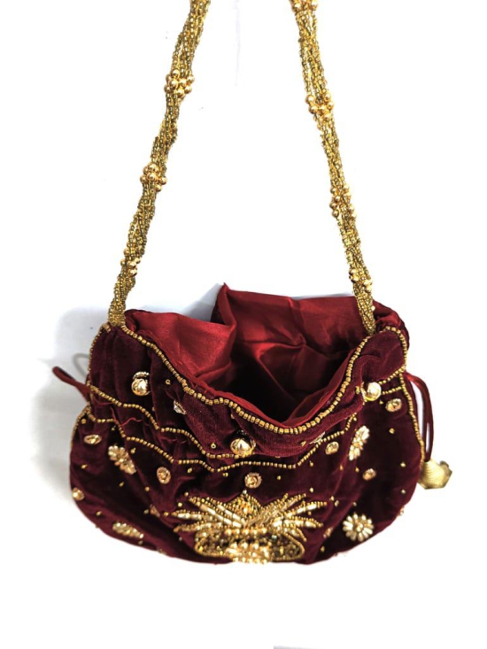 Handcraft Sequins Embroidery handwork Potli Bag for Girls & Women - Maroon