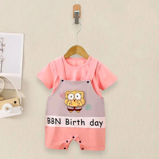 3D Cartoon T-shirt & Dungaree Set-Pink / 1-2 years