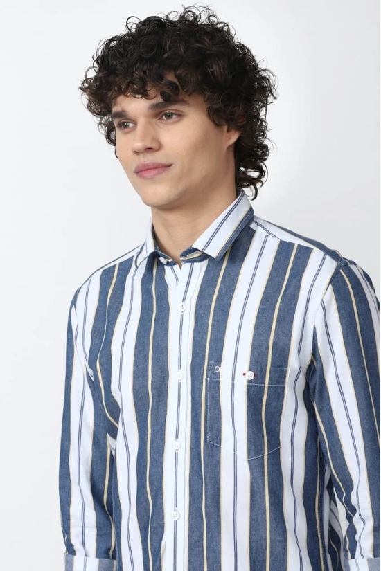 Men Blue Super Slim Fit Stripe Full Sleeves Casual Shirt