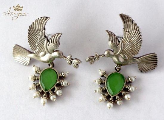 Azayaa World Light green Charming love bird earring