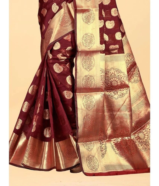 Gazal Fashions - Maroon Banarasi Silk Saree With Blouse Piece ( Pack of 1 ) - Maroon