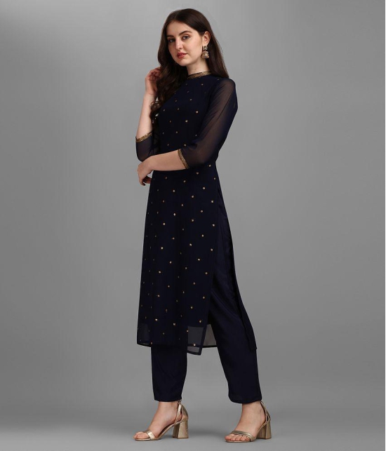 Hritika - Navy Straight Georgette Womens Stitched Salwar Suit ( Pack of 1 ) - None