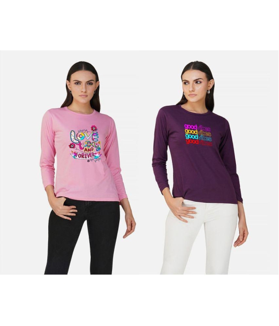 CHOZI - Multi Color Cotton Blend Regular Fit Women's T-Shirt ( Pack of 2 ) - None