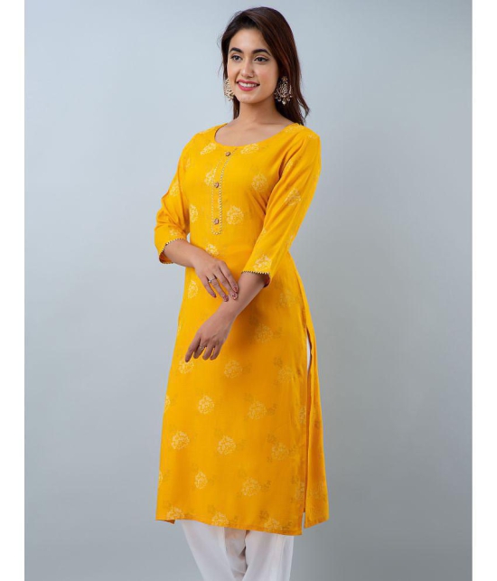 Doriya Rayon Printed 3/4th Sleeves Straight Yellow Kurti Single - None