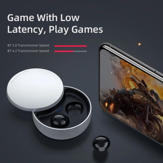 X21S TWS Low Latency Gaming Earphone Bluetooth 5.0 Mini Headsets Hidden Sport Wireless Earphones IP4 Waterproof Invisible Earbuds with Microphone-Nude