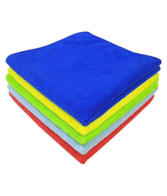 SOFTSPUN Microfiber Cloth - 5 pcs - 40x40 cms - 340 GSM Multi-Color - Thick Lint & Streak-Free Multipurpose Cloths - Automotive Microfibre Towels for Car Bike Cleaning Polishing Washing & De