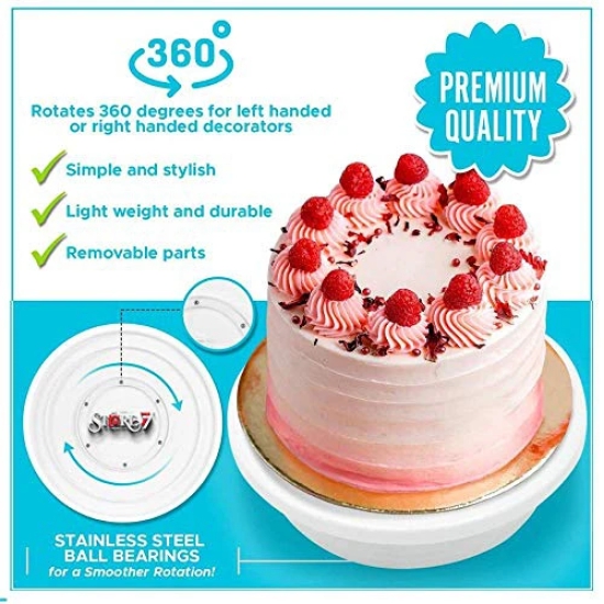 STORE77® 11 Inch/28 cm Rotating Cake Turntable, Turns Smoothly Revolving Cake Stand Cake Decorating Kit Display Stand Baking Tools Accessories Supplies for Cookies Cupcake (White)