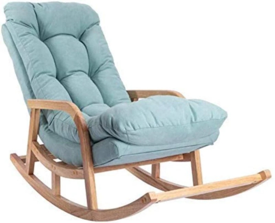 Rocking Chair Colonial and Traditional Super Comfortable Cushion Chair (Natural Polish)-Sky Blue