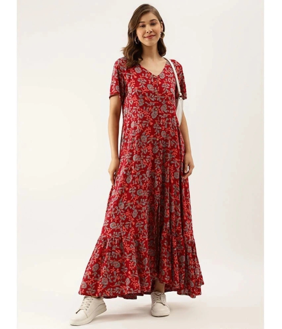 Divena Rayon Printed Full Length Womens Fit & Flare Dress - Maroon ( Pack of 1 ) - None