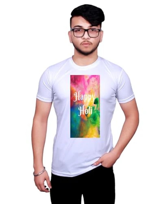 NITYANAND CREATIONS Round Neck White Holi T-Shirt for MEN-HOLI-T-SHIRT-11518-L