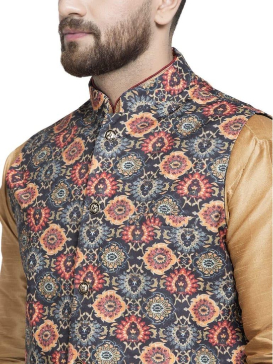 Banity Bey Men's Ethnic Wear Silk Blend Copper Kurta Pajama with Designer Ethnic Nehru Jacket/Modi Jacket/Waistcoat