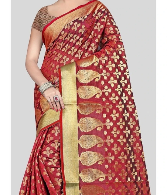 Gazal Fashions - Red Banarasi Silk Saree With Blouse Piece ( Pack of 1 ) - Red