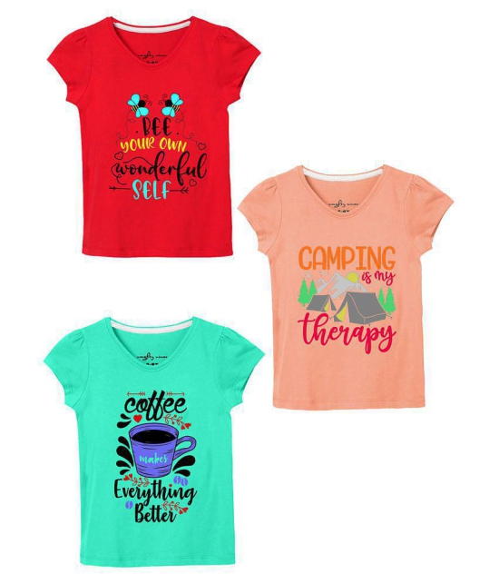 Naughty Ninos Girls Cotton Printed Tshirts - Pack of 3 - None