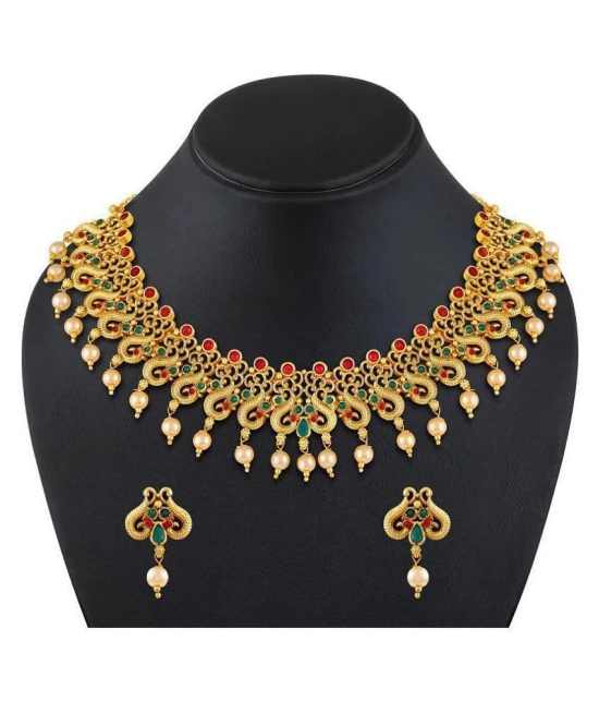 Asmitta Jewellery Zinc Golden Choker Traditional Gold Plated Necklaces Set - Golden