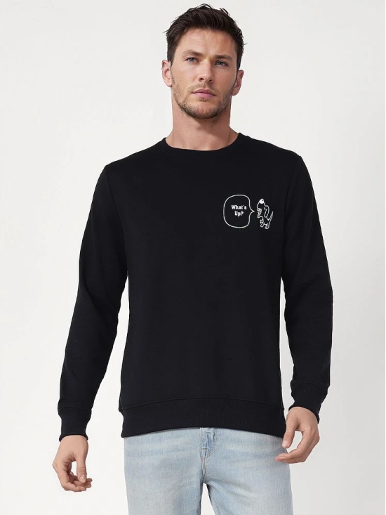 UrbanMark Men Regular Fit Printed Full Sleeves Round Neck Fleece Sweatshirt-Black - None