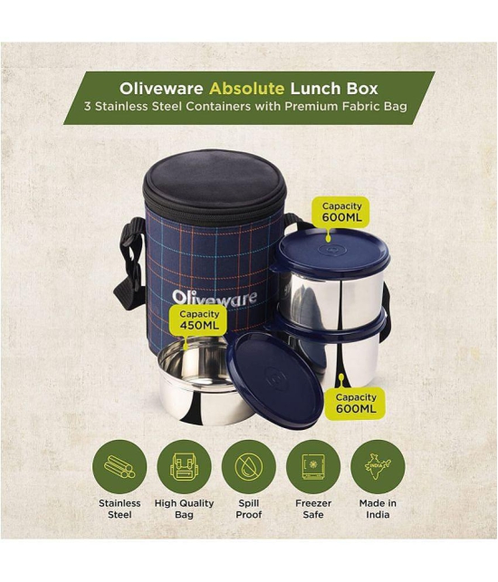 Oliveware Stainless Steel Lunch Box 3 - Container ( Pack of 1 )