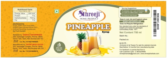 Shreeji Pineapple Syrup Mix with Water / Soda for Making Juice 750 ml